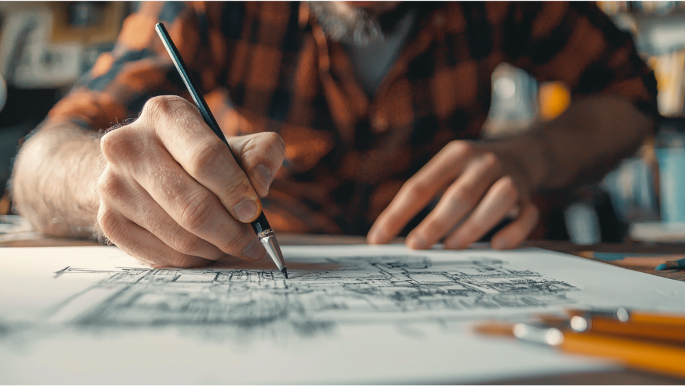 A man creating an elevation drawing