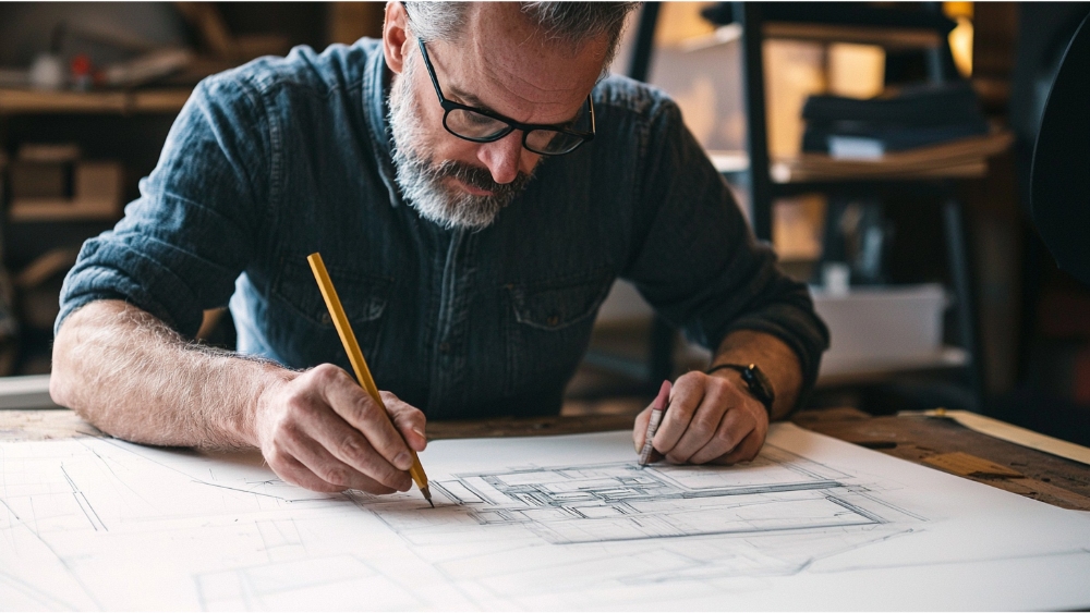 A man creating an elevation drawing