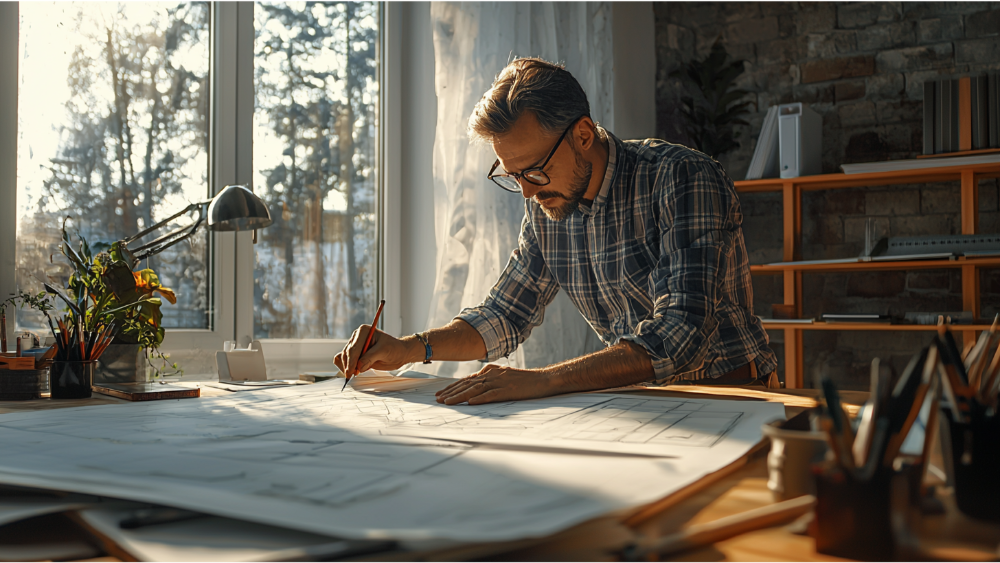 A man working on an architectural project