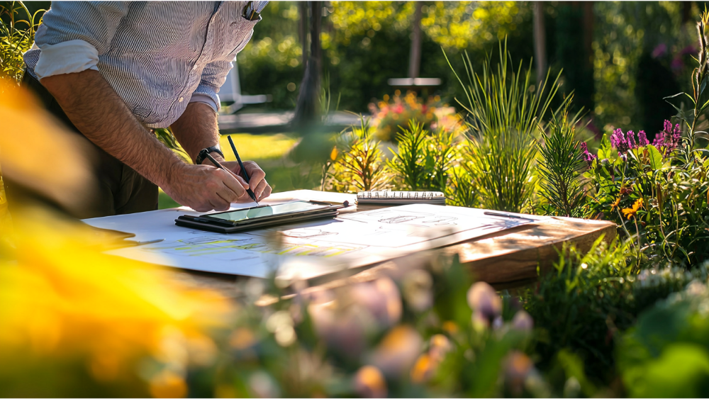 A landscape architect working on a project
